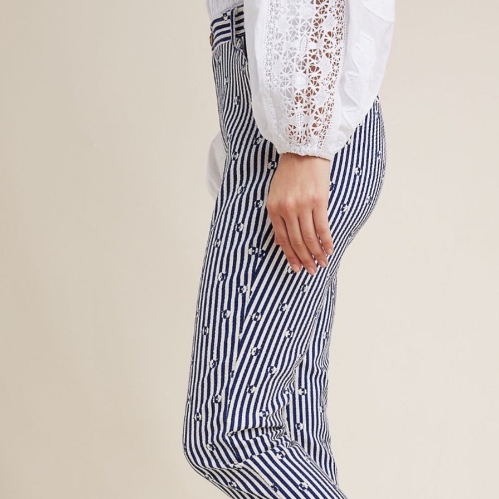 Anthropologie Hei Hei Blue White Striped The Essential Slim Trousers Bohemian 6 - Picture 2 of 13